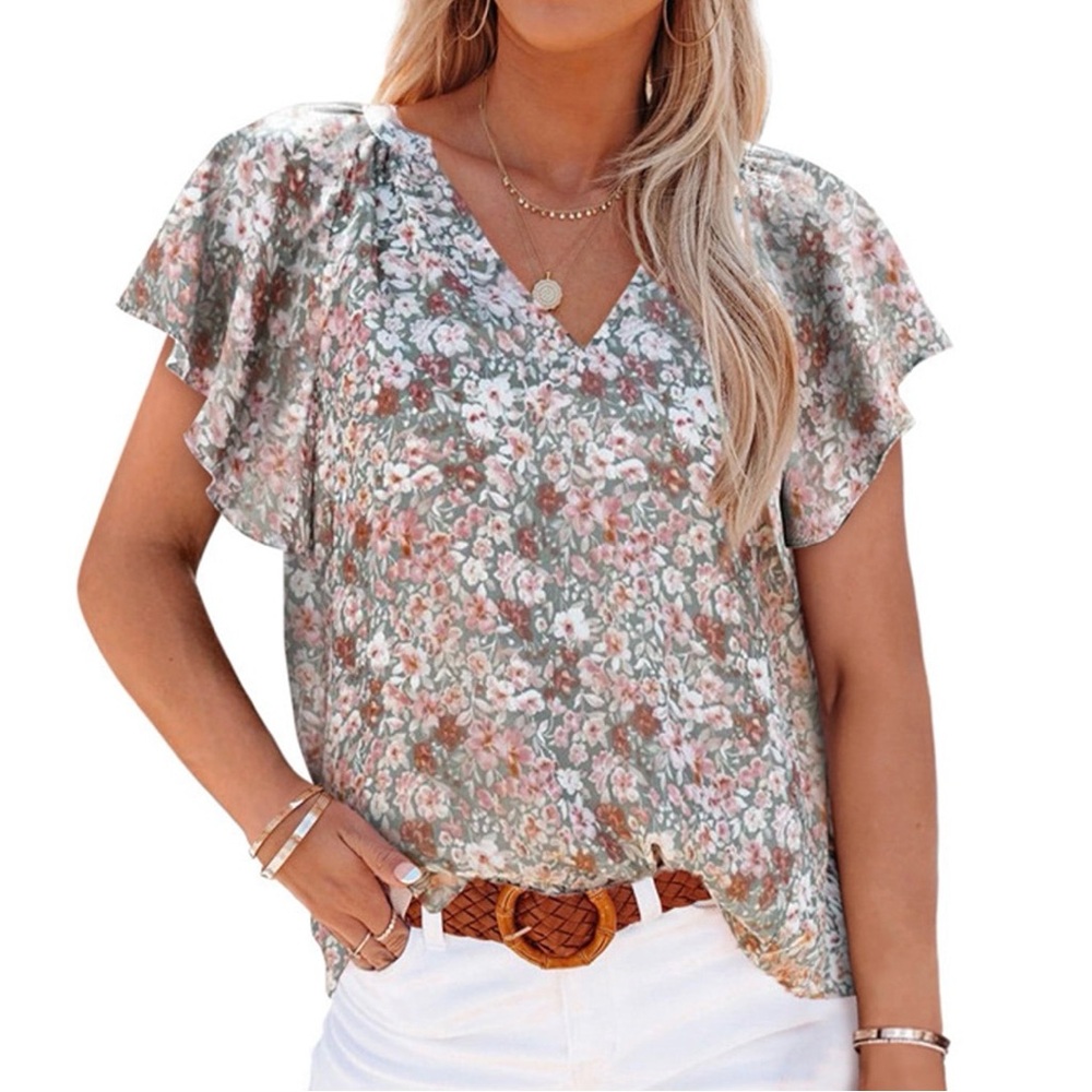Floral Print Boho Chic Short Sleeves Top